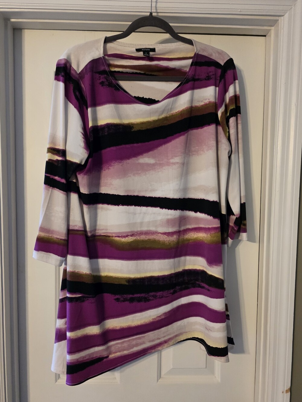 Alfani Purple, Black & White Striped V-Neck Tunic